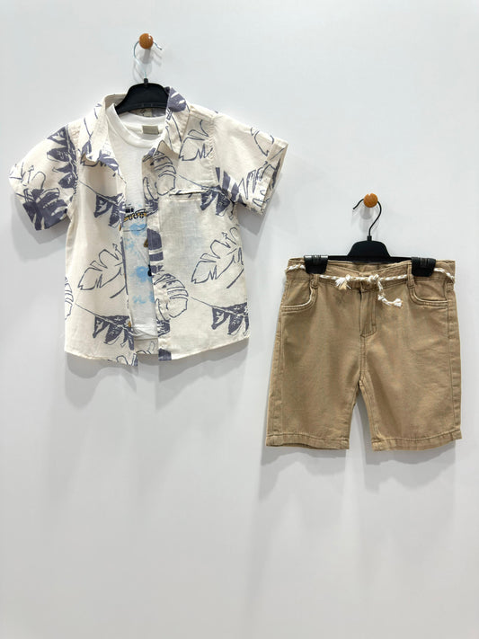 Coastal Trio β Tropical Shirt, Tee & Shorts Set