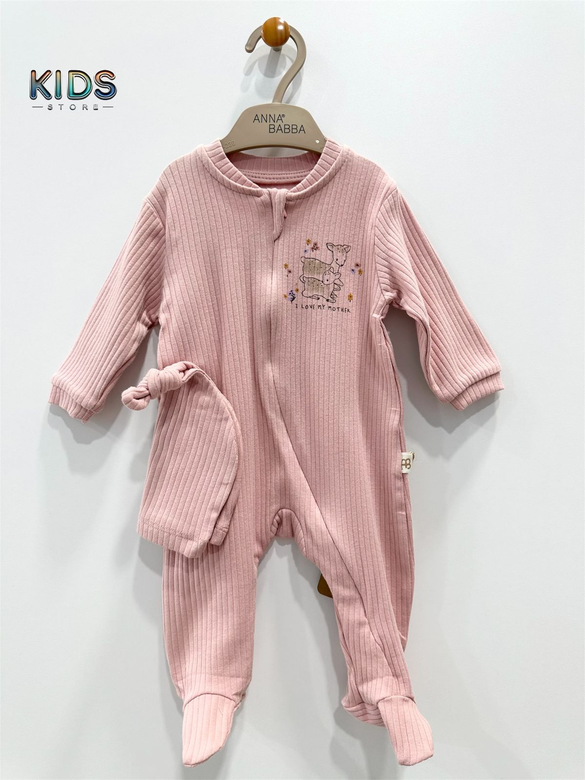 Deer Hugs – “I Love My Mother” Embroidered Romper Set