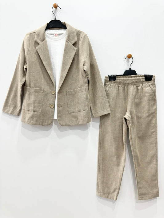 "Little Gentleman" β Premium Beige Blazer & Pants Set