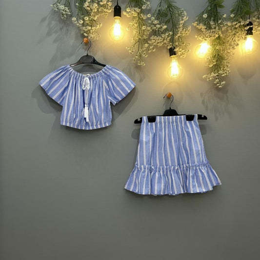 "Seaside Melody" Striped Crop Top & Ruffled Skirt Set!