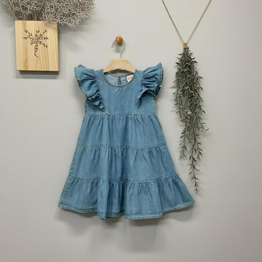 Denim Whispers β Flutter Sleeve Tiered Dress!