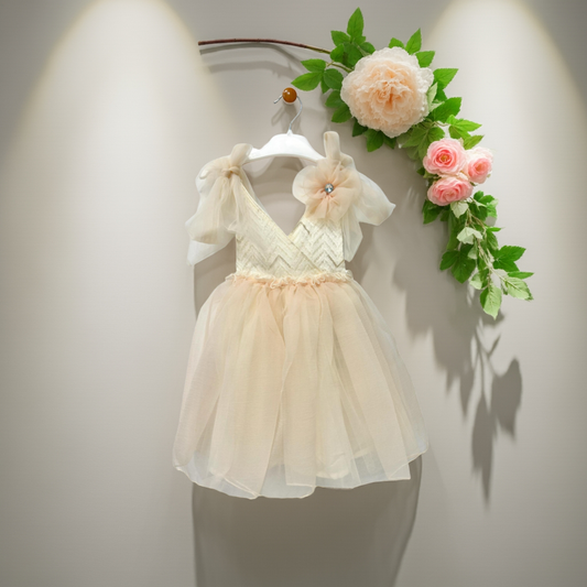 "Petal Grace" Layered Tulle Occasion Dress with Floral Accent!