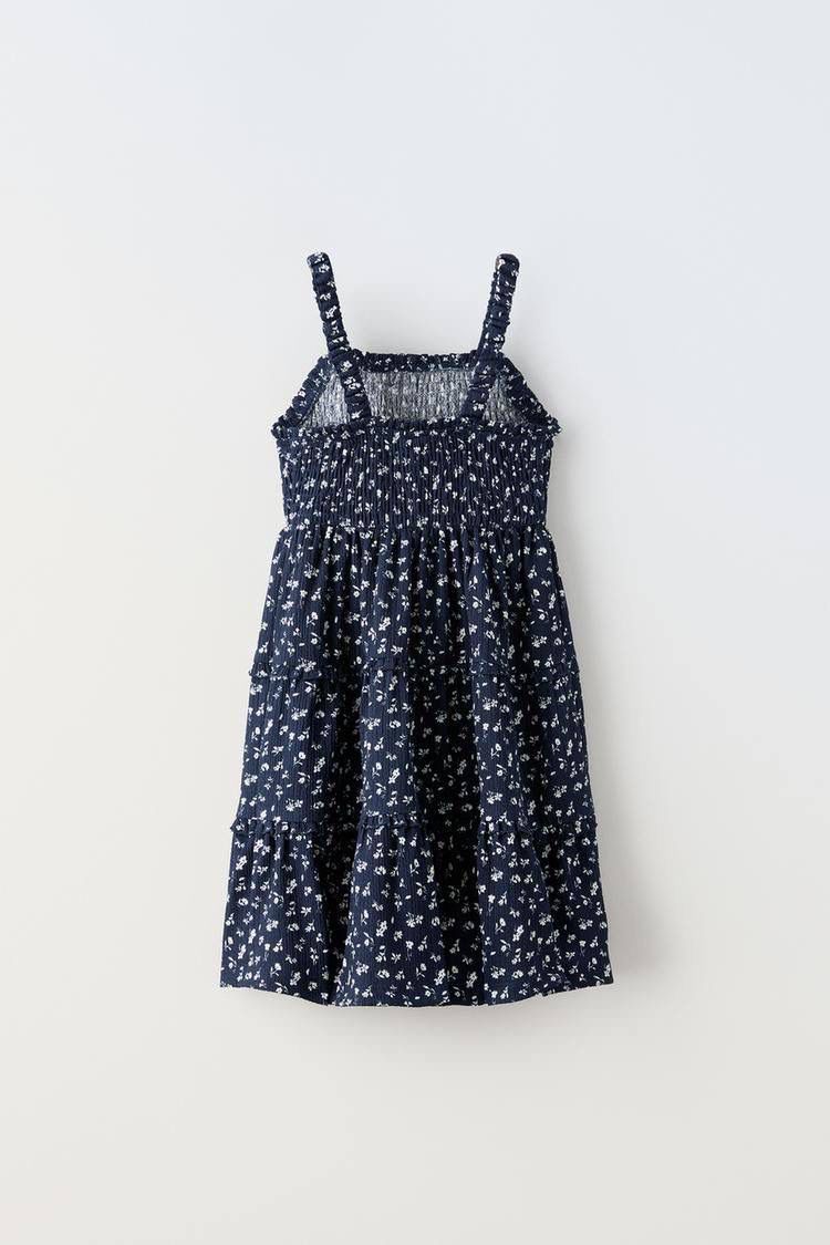 Charming Navy Blue Floral Smocked Dress!