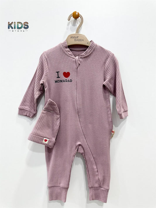 Heartthreads – “I Love Mom & Dad” Ribbed Cotton Romper Set