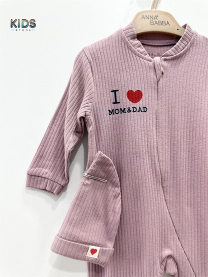 Heartthreads – “I Love Mom & Dad” Ribbed Cotton Romper Set