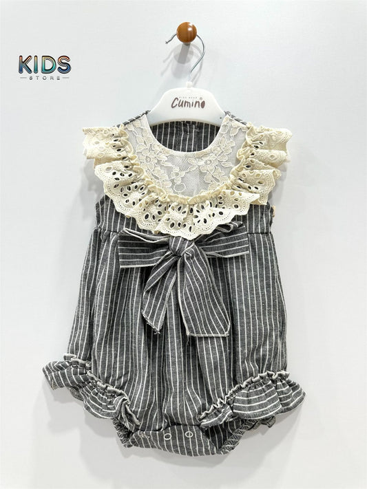 Lace & Lines – Whisper Soft Bow Romper!