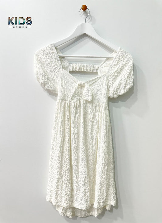Angel Bloom – White Bow Puff Sleeve Dress!