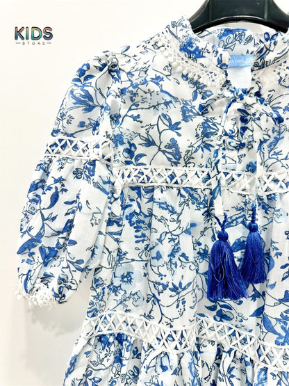 Bloom & Breeze – Blue Petal Lace Cotton Dress