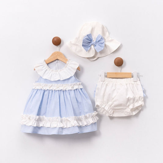 Elegant Blue and White Baby Dress Set