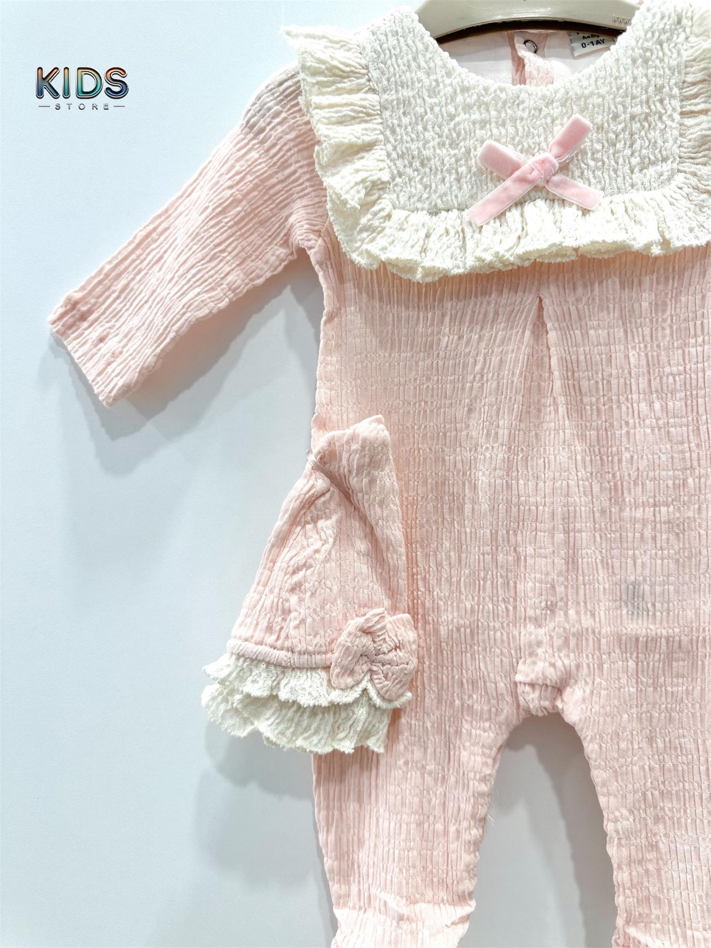 Blush Embrace – Ruffle Collar Romper & Hat Set!