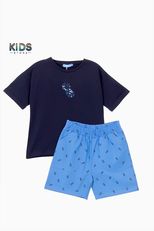 Trendy Pineapple Print Kids’ T-Shirt & Shorts Set