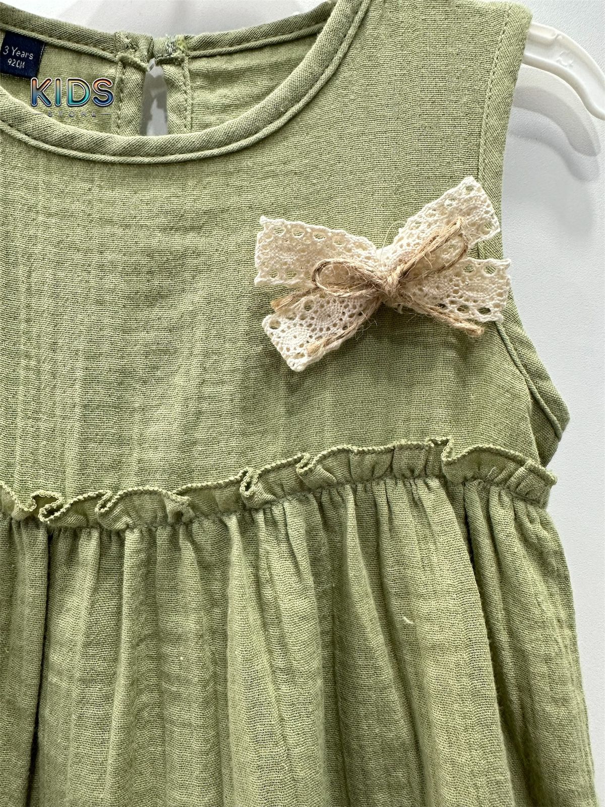 Olive Whispers – Lace Bow Tiered Dress !