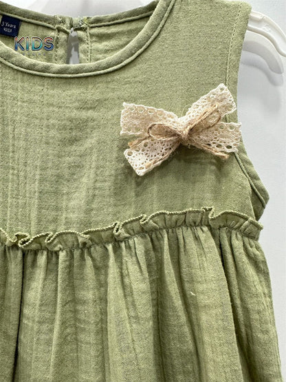 Olive Whispers – Lace Bow Tiered Dress !