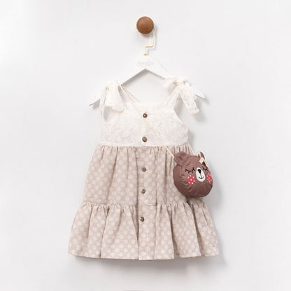 Adorable Lace and Polka Dot Dress with Bear Purse