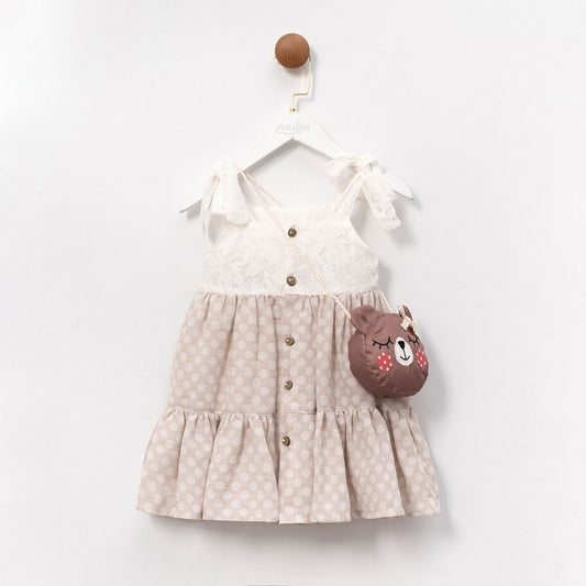 Adorable Lace and Polka Dot Dress with Bear Purse