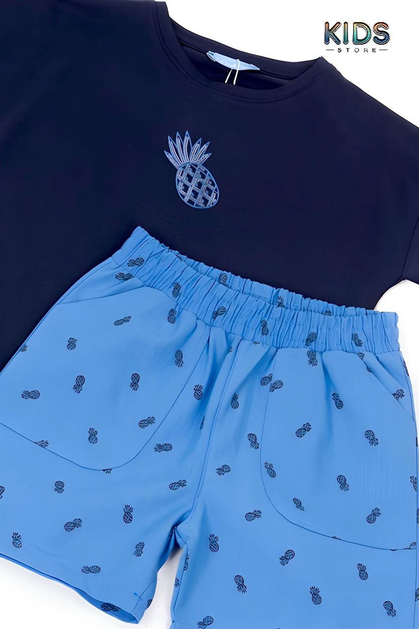 Trendy Pineapple Print Kids’ T-Shirt & Shorts Set