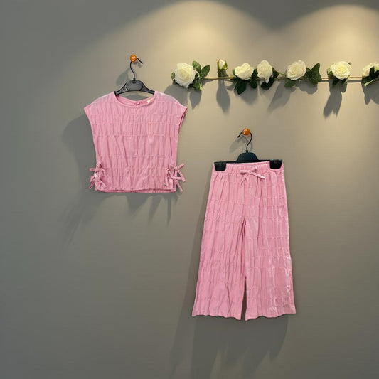 "Blush Breeze" – Textured Tie-Waist Top & Wide Leg Pants Set!